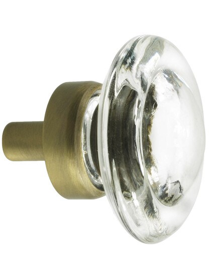 Round Glass Disk Knob With Solid Brass Base in Antique Brass.